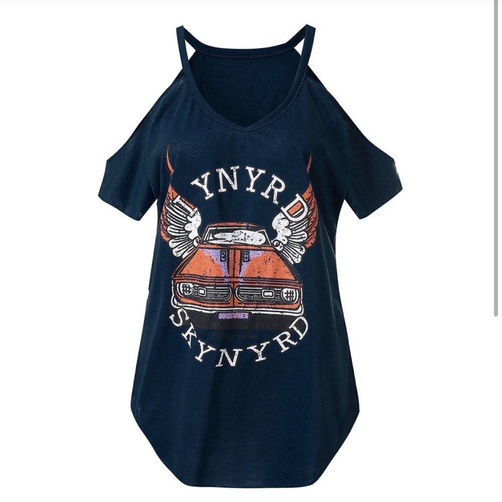 New!Lynyrd Skynyrd Black Cold Shoulder graphic Tee - Picture 2 of 2